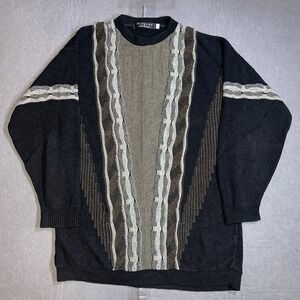 Vintage Protege Collection Sweater Mens XLT Crewneck‎ 3D Coogi Style Black Brown